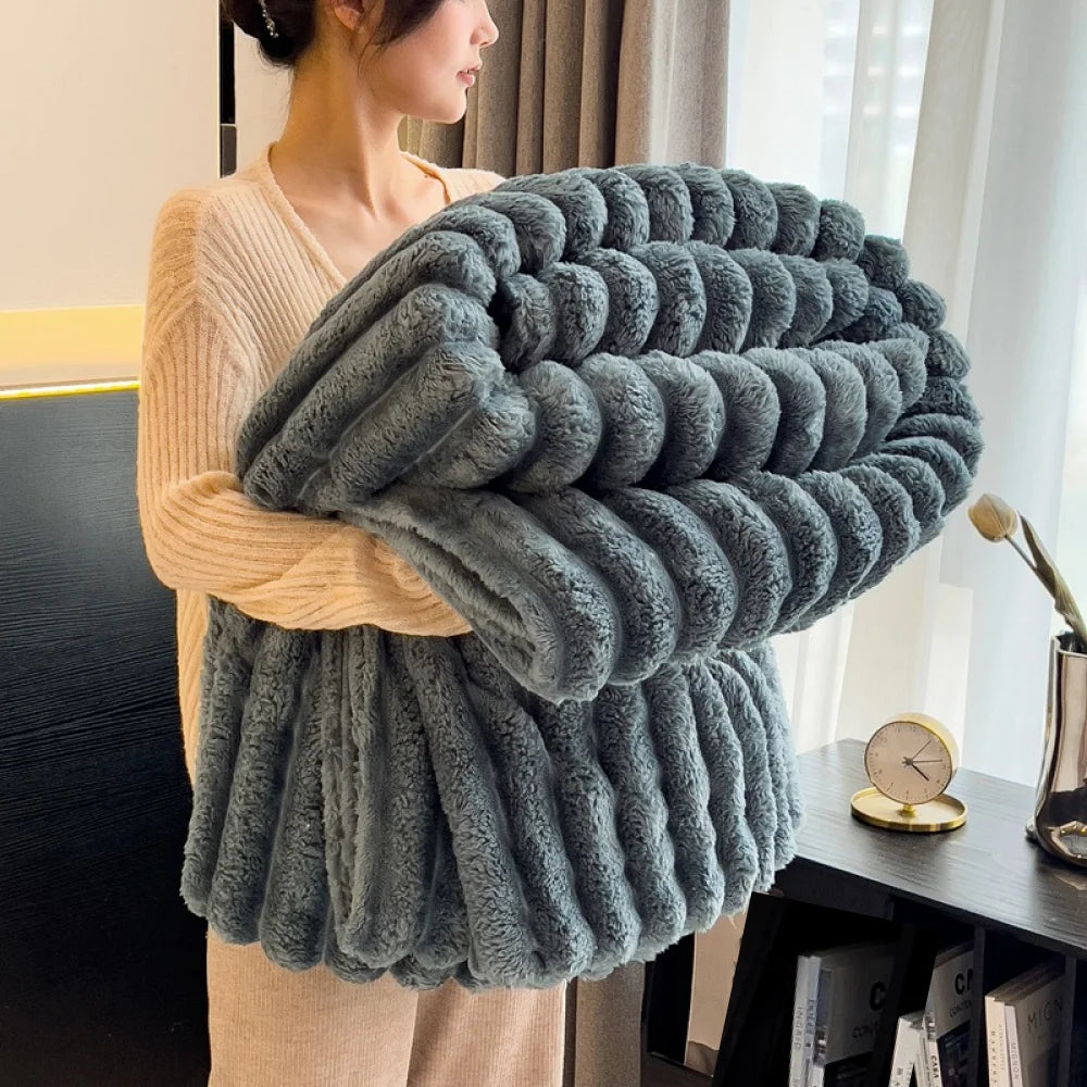 Ultra-Soft Striped Throw Blanket – Thick Winter Fleece for Bed, Sofa & Sleep
