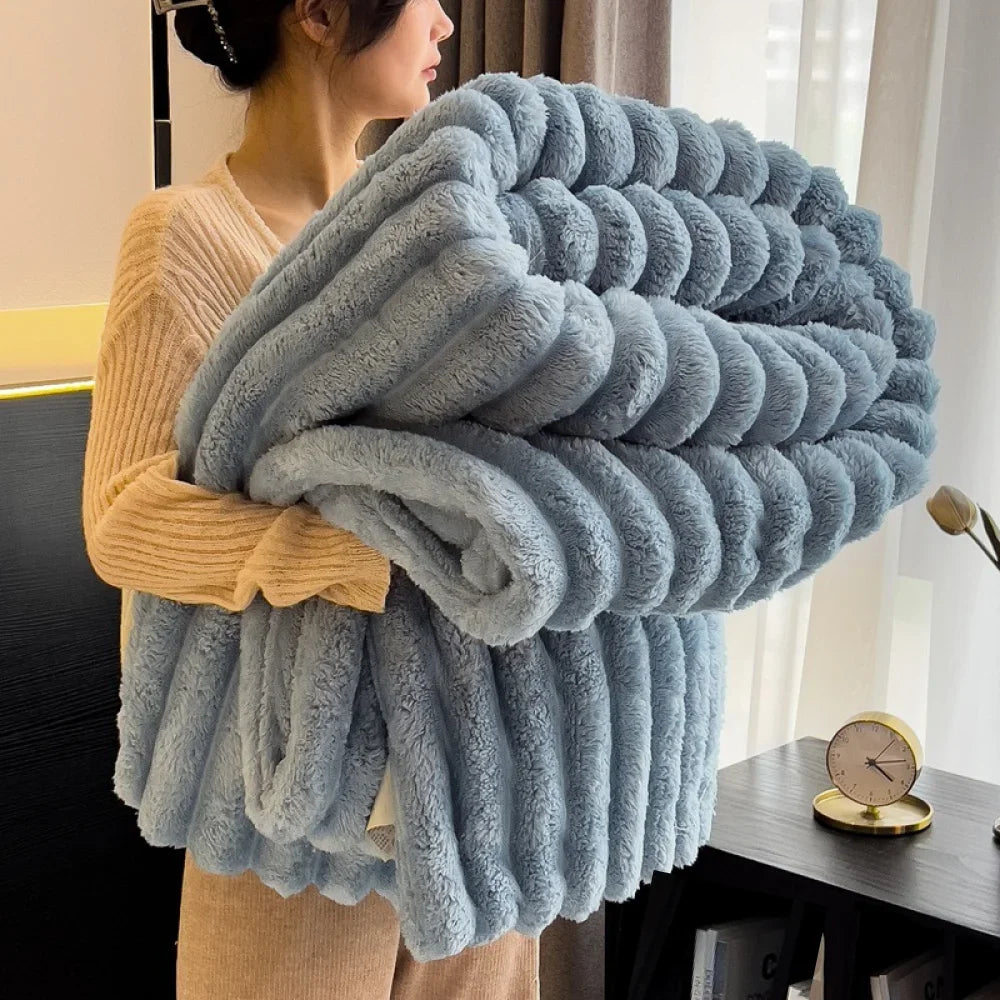 Ultra-Soft Striped Throw Blanket – Thick Winter Fleece for Bed, Sofa & Sleep
