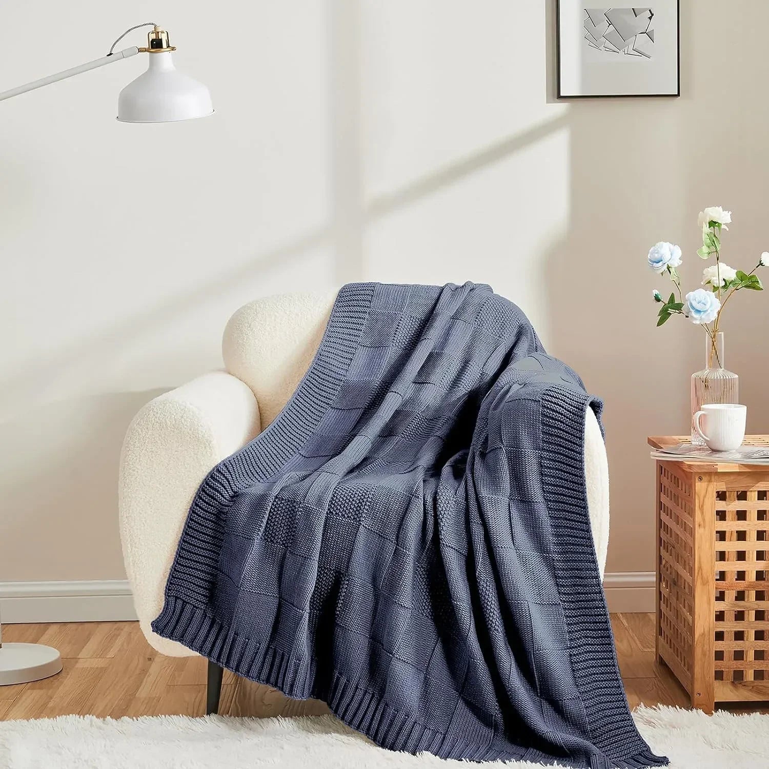 Waffle Knit Throw Blanket – Soft Bohemian Sofa & Bed Cover