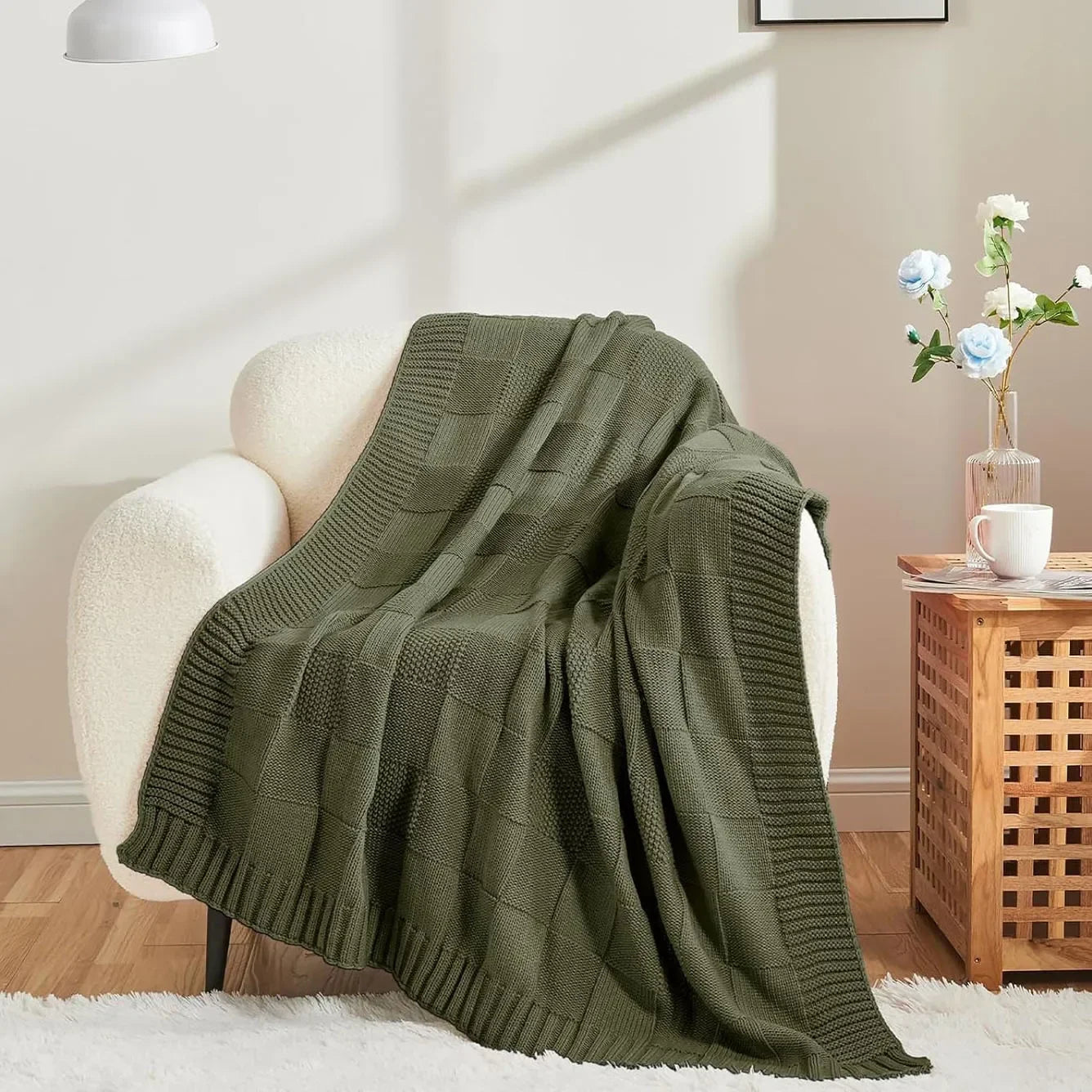 Waffle Knit Throw Blanket – Soft Bohemian Sofa & Bed Cover