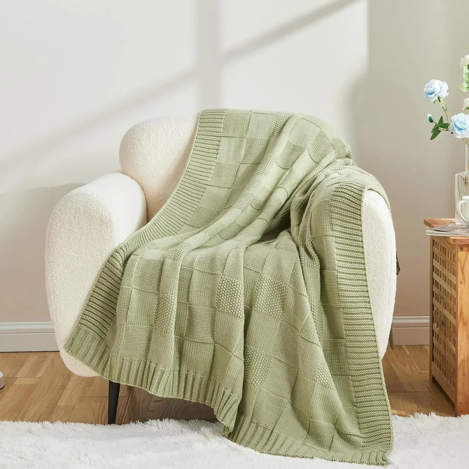 Waffle Knit Throw Blanket – Soft Bohemian Sofa & Bed Cover
