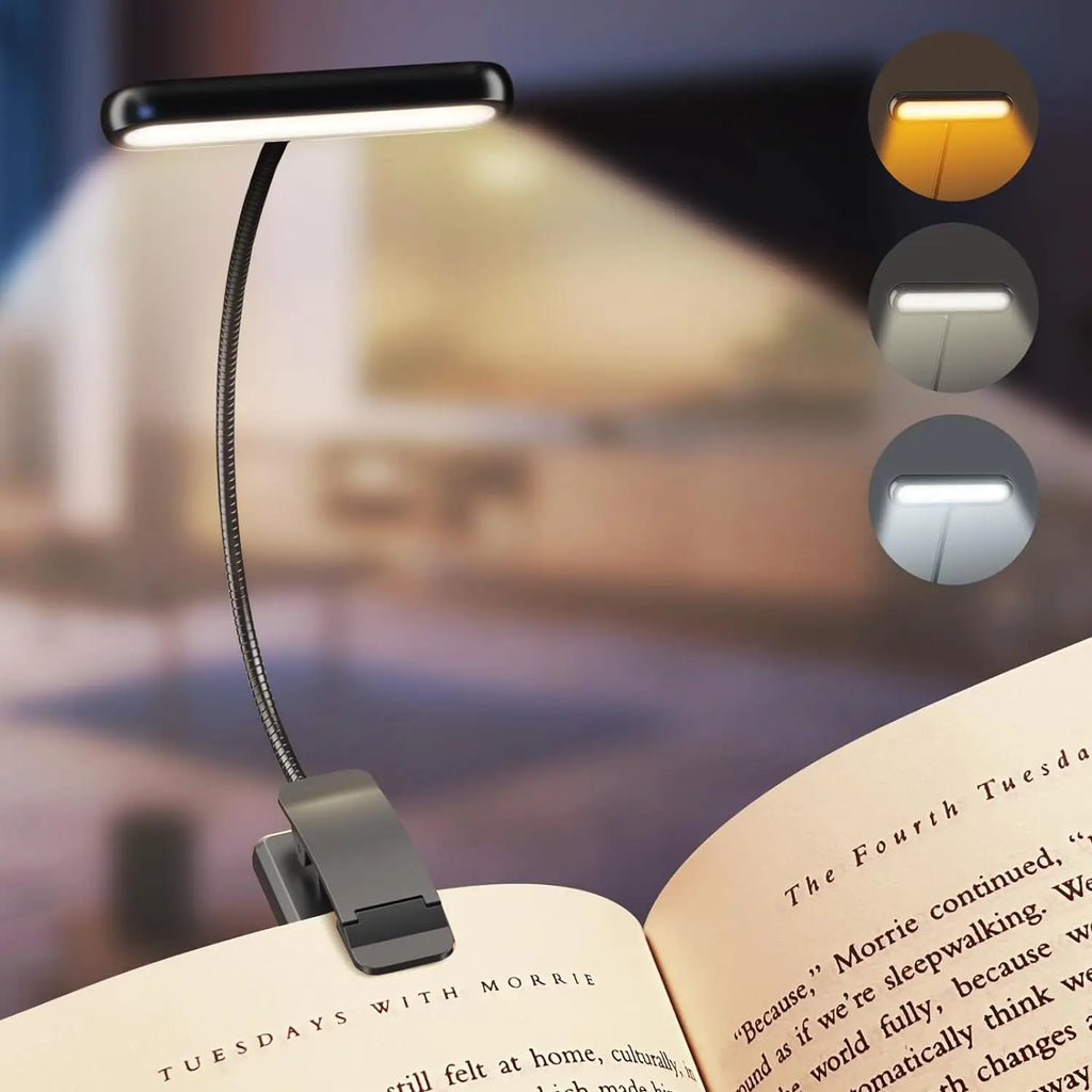 LED Book Light – Eye-Caring, Clip-On, USB Rechargeable Reading Lamp