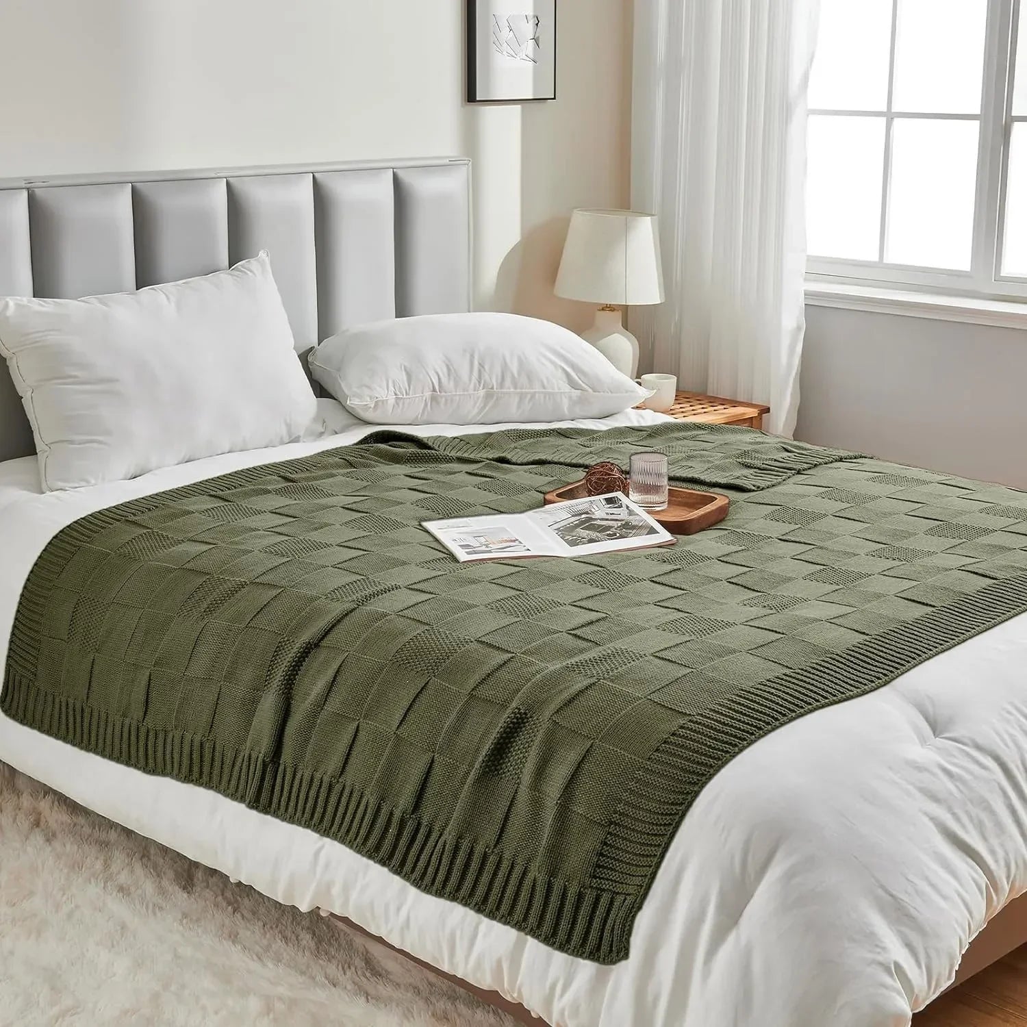 Waffle Knit Throw Blanket – Soft Bohemian Sofa & Bed Cover