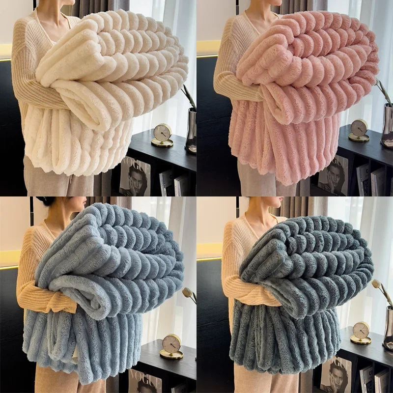 Ultra-Soft Striped Throw Blanket – Thick Winter Fleece for Bed, Sofa & Sleep